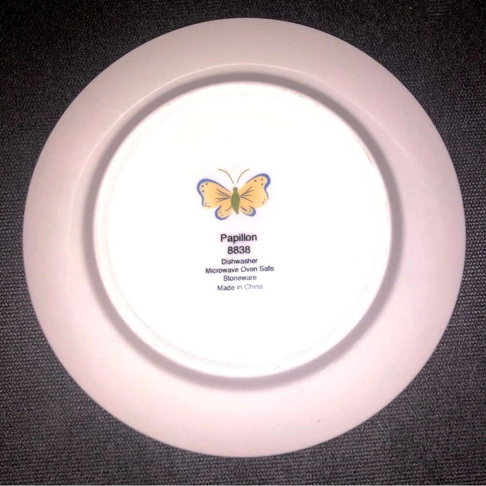 Vintage Papillon Blanc Green and Yellow Butterfly Dessert/Saucer Plate~Set of 8